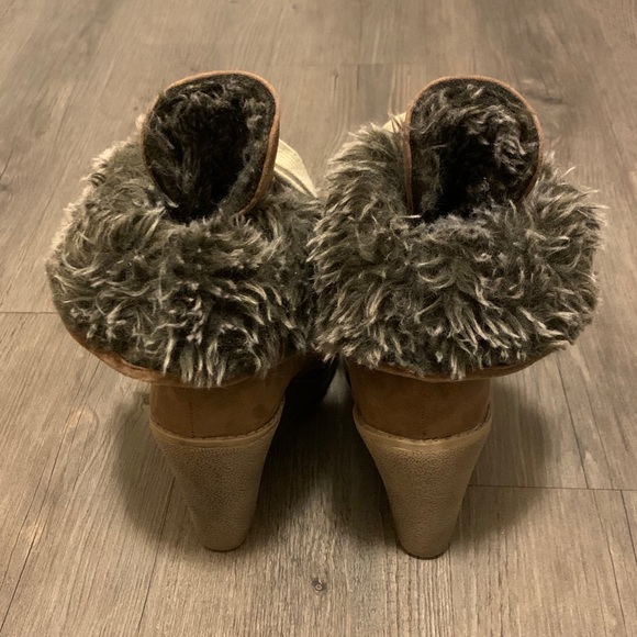 Brown Fur Wedge Ankle Boots - Picture 5 of 6